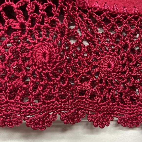 SMH Boutique Red Leather Crocheted Holiday BohoTop Size‎ Medium (M) - Picture 6 of 8